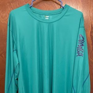Zumba long sleeve mens shirt. XL. Teal with purple stitching & detail.